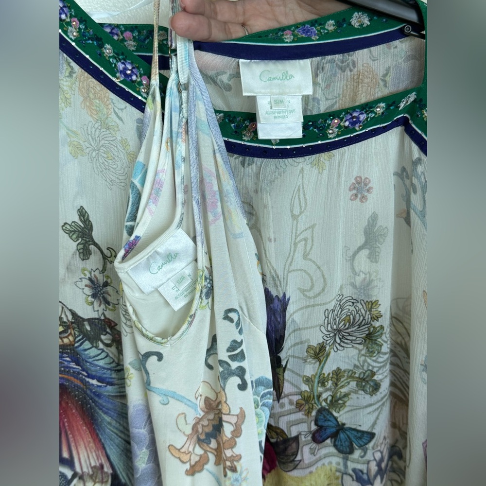 Camilla Floral Sheer Kimono Dress - White with Multicolor Floral Print - Picture 7 of 8
